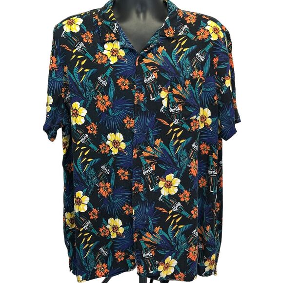 Coca Cola Hawaiian Camp Shirt Coke Soda Floral Short Sleeve Black XL X-Large - Picture 2 of 6